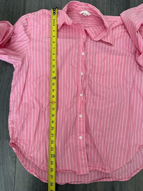 EUC Oversized Pink & White Pinstripe Button Down Cotton Boyfriend Shirt - Medium - Picture 7 of 9